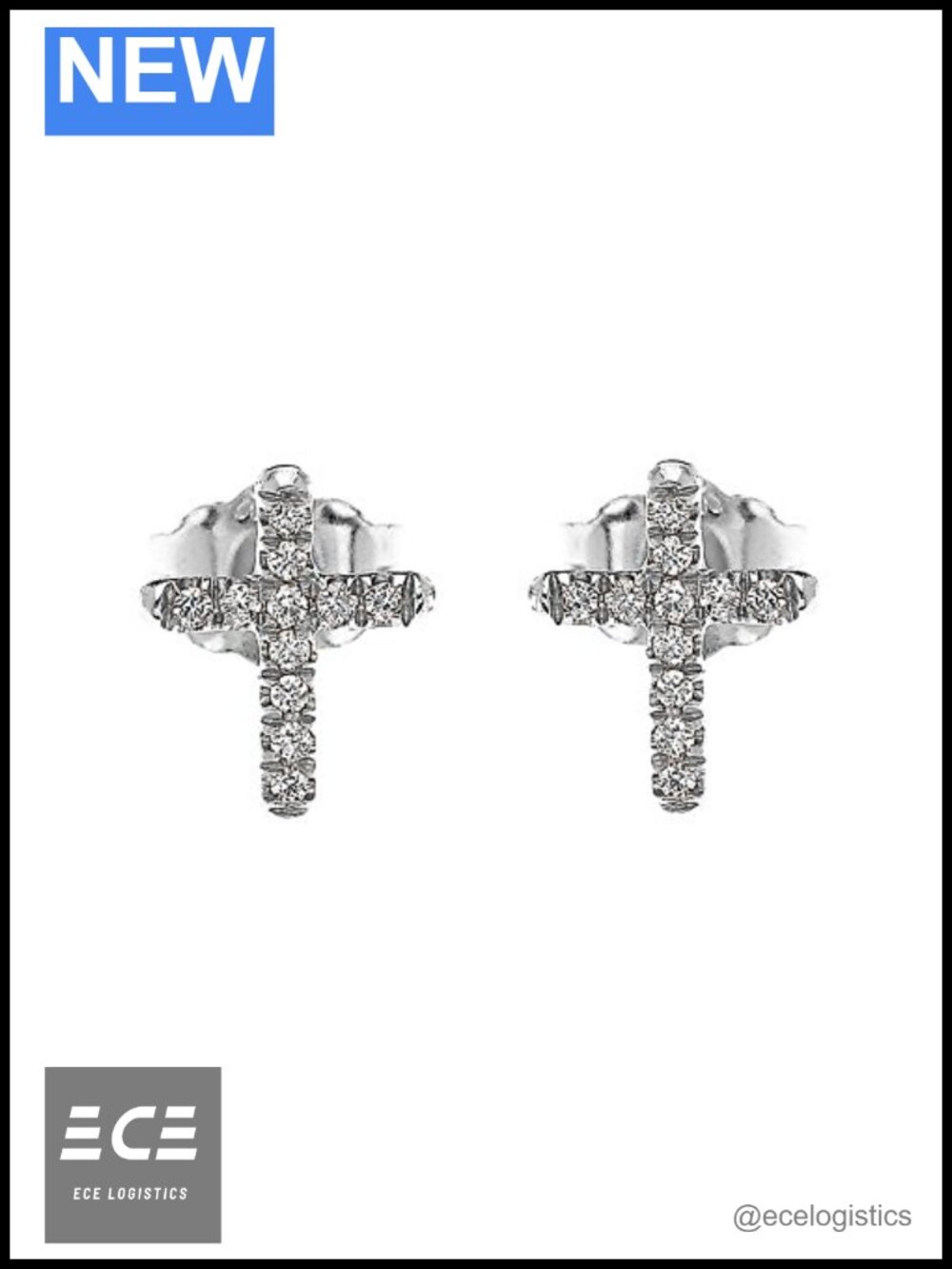 10K White Gold Diamond Cross Stud Earrings